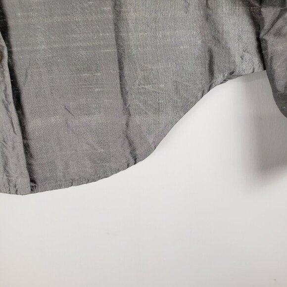 Connie Roberson Button Up Top Silver Dupioni Silk Long Sleeve Blouse Size Large - Picture 7 of 8